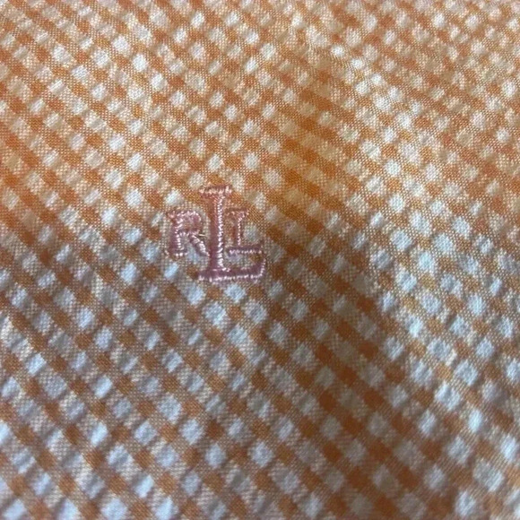 Ralph Lauren Coral Peach Gingham ButtonShort Sleeve Shirt Pants Set Size M /12 - Picture 7 of 16